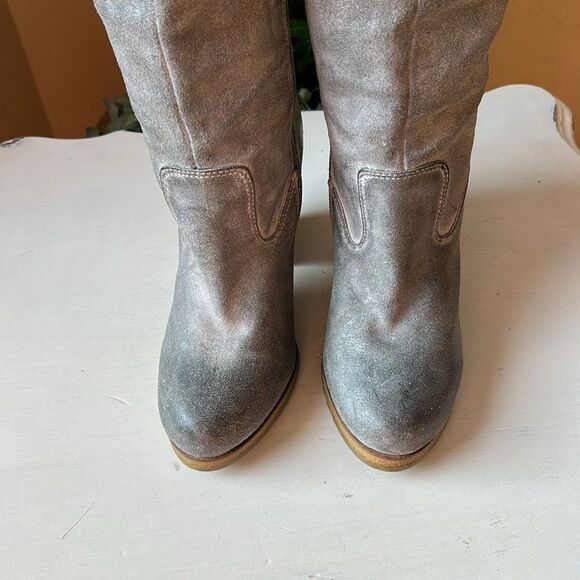 Nordstrom Gray Heeled Knee-High Leather Suede Boots Size 8 M - Picture 3 of 14